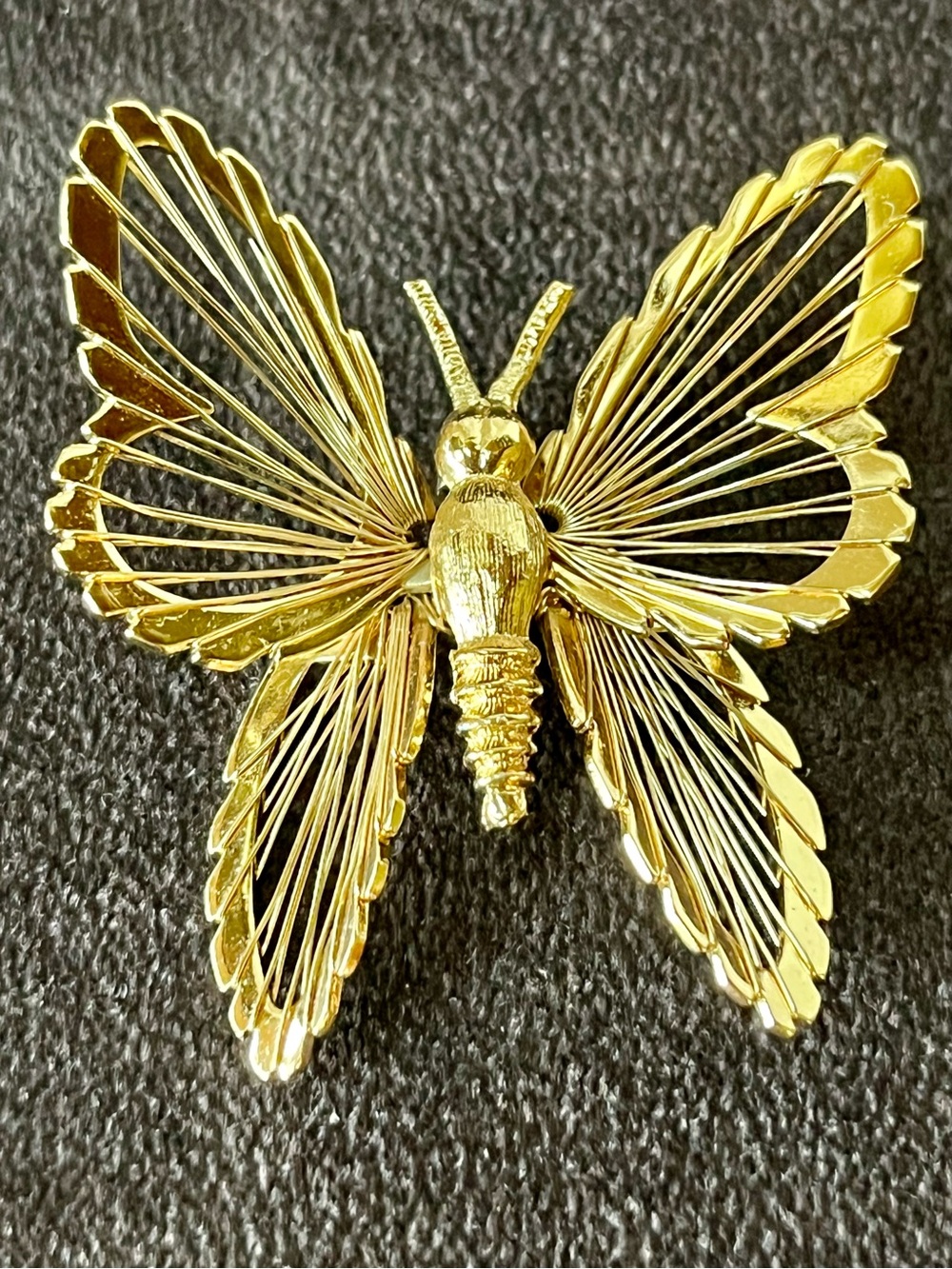 Vintage 1960s Monet Signed Gold Wire Butterfly Brooch Pin Filigree Retro Charm